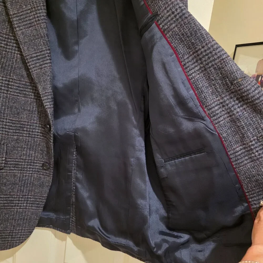 Vintage Hunt Valley Mens 42R Blazer Sport Coat Blue Plaid TWEED USA 2 button USA